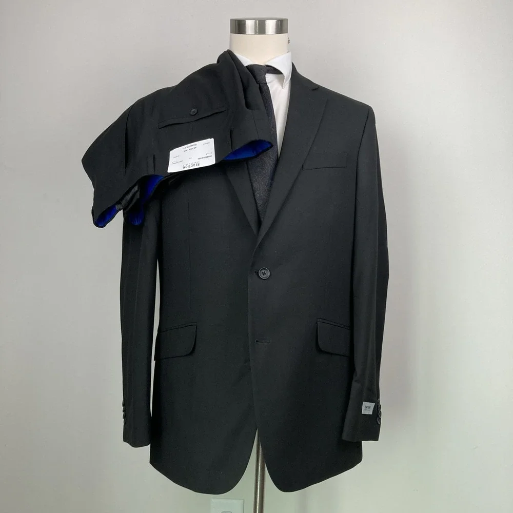 Kenneth Cole Men's Slim Fit 2-pc Suit Black Stretch Jacket 44R Pants 37W 33L